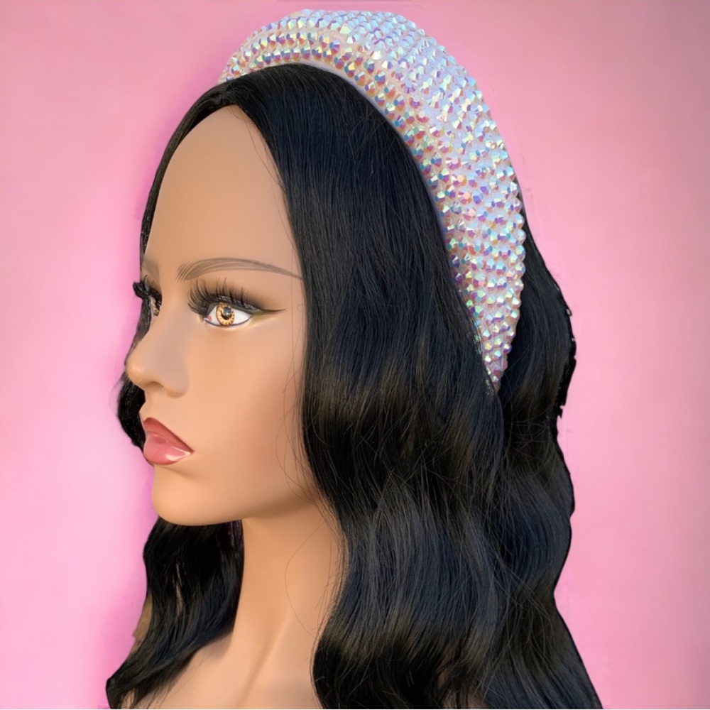 White Handmade Rhinestone Festival Coachella Sparkle Bling Statement Headband